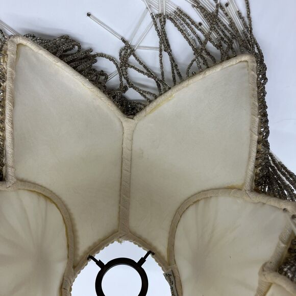 VTG Dale Tiffany Lamp Shade Cream Heart Glass Beaded Fringe Boudoir Romantic - Picture 12 of 16